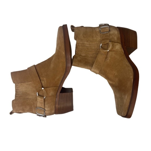 Sam Edelman Bellamie Bootie Camel Suede Size 8 Ankle Bootie Chunky Heel Strap - Picture 9 of 12